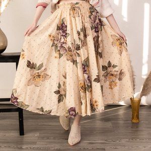 Vintage 90s cottage floral pleated full midi skirt